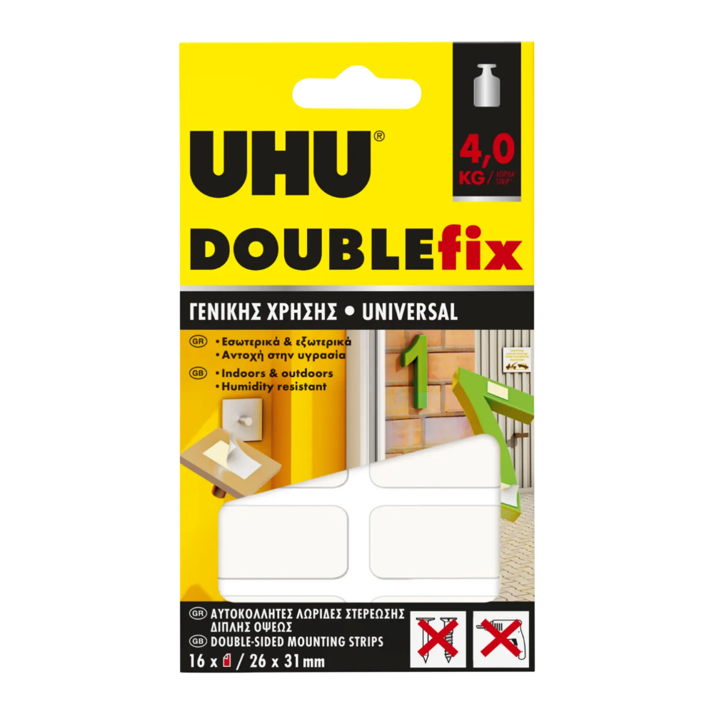 ΑΥΤΟΚΟΛΛΗΤΑ ΔΙΠΛΗΣ ΟΨΗΣ ΔΙΑΦΑΝΑ DOUBLEFIX 12ΤΕΜ 2,5KG UHU