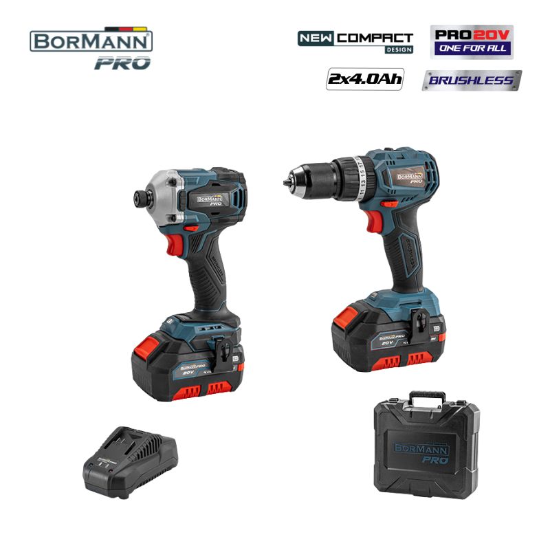 BORMANN Pro BBP5003 Σετ Δραπ/βιδο Κρουστικό Compact Brushless 20V & Παλμικό Κατσαβίδι & X2 Μπαταρίες
