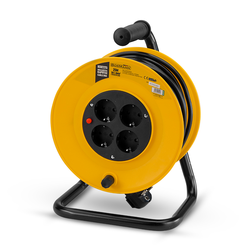 BORMANN BCR2225 Μπαλαντέζα Καρούλι Με Προστασία Υπερθέρμανσης 25m 3X1.5mm, 4 Πρίζες