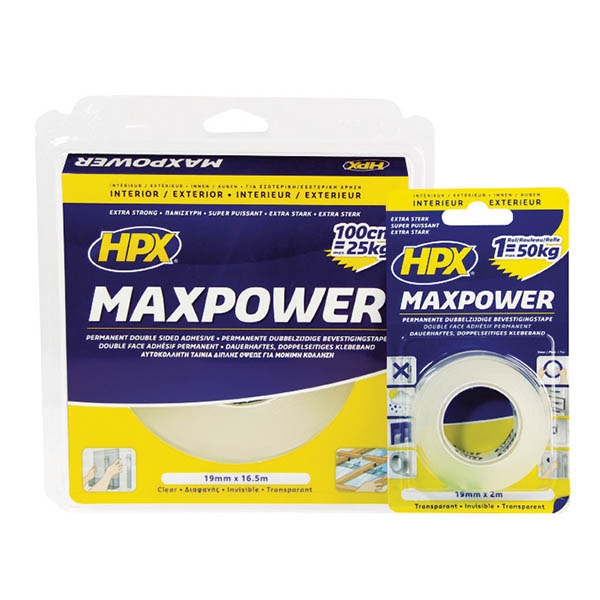 Διάφανη ταινία διπλής όψης  Max Power 19mm, HPX