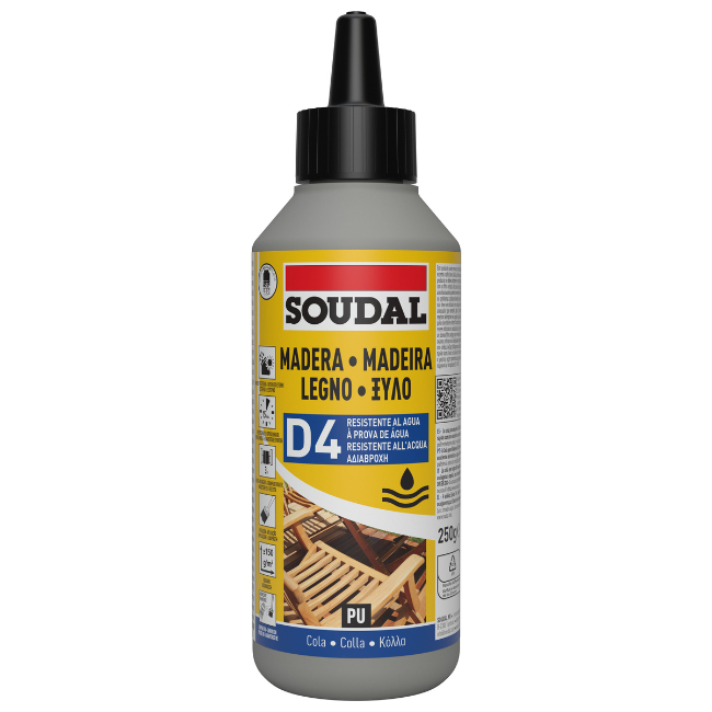Κόλλα ξύλου ταχείας πήξης D4 PU 250gr, Soudal